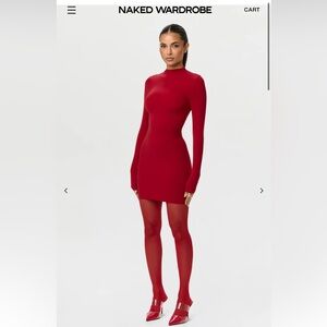 Naked Wardrobe Bold Red Long Sleeve Dress